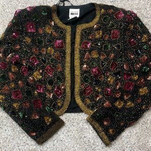 Vintage Gorgeous 80's Leslie Fay Silk Sequin Beaded Jacket M